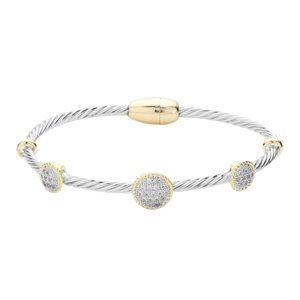 Womens CZ Stone Paved Round Pendant Pointed Magnetic  Custom Jewelry Bracelet